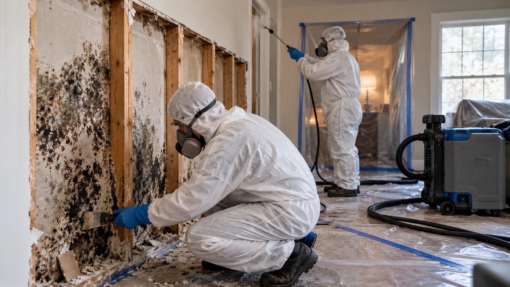 Mold remediation work inside a home