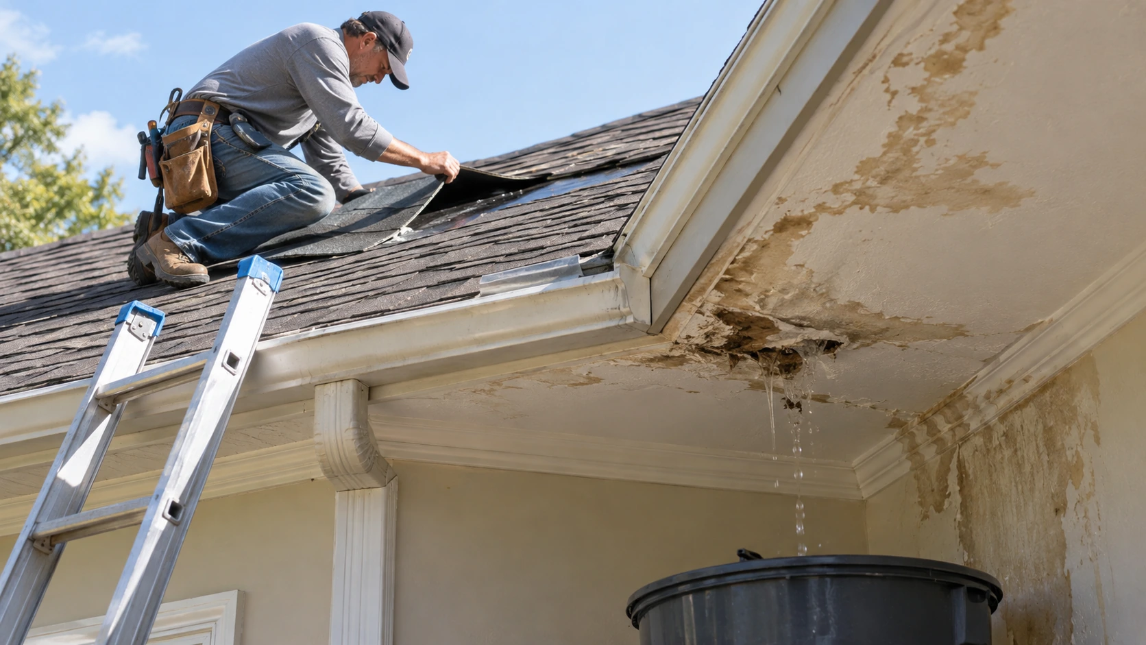 Roof leak repair on a residential property