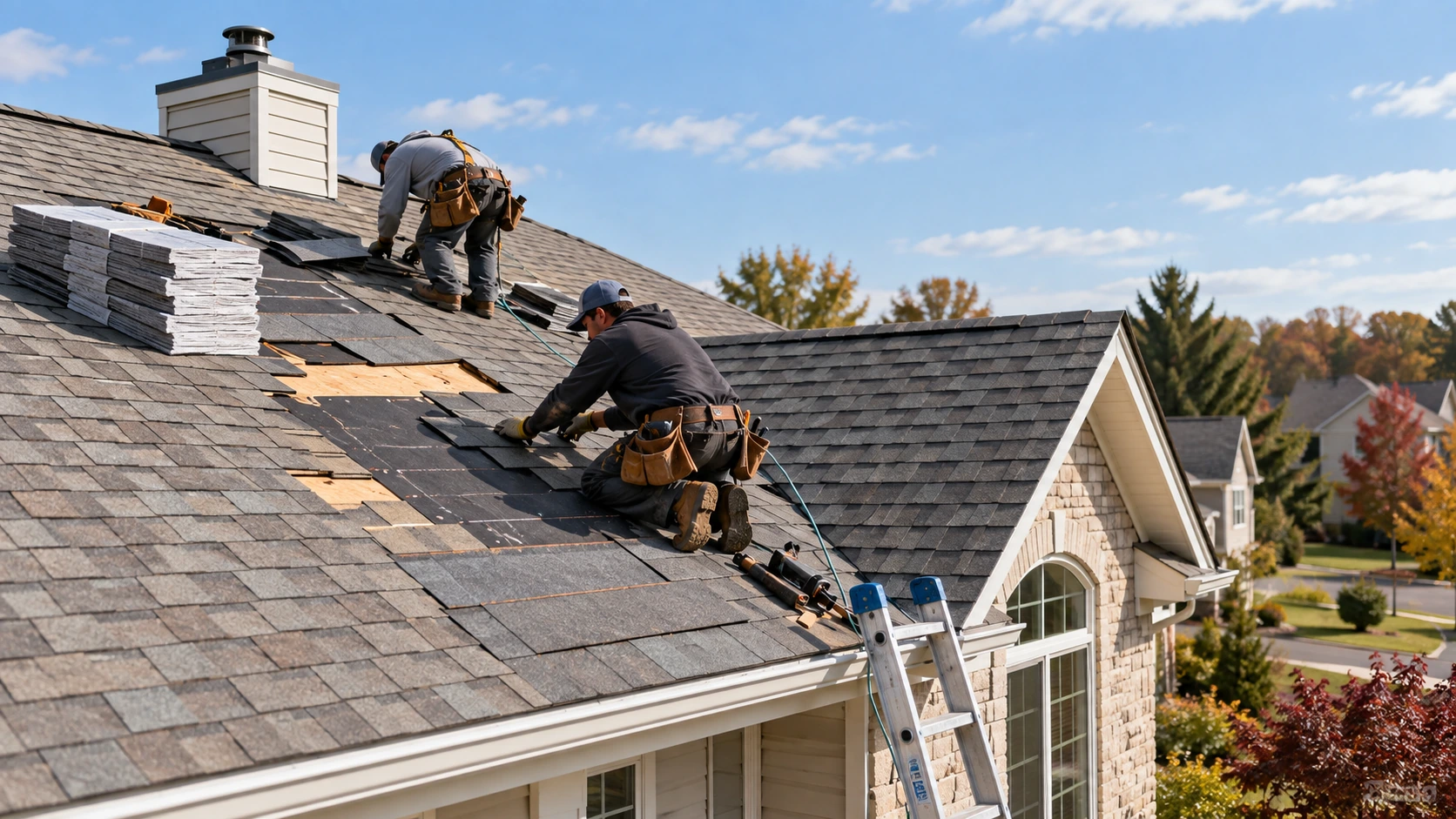Roof repair on a residential home