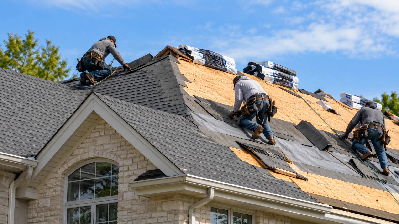 Roof replacement process on a residential home