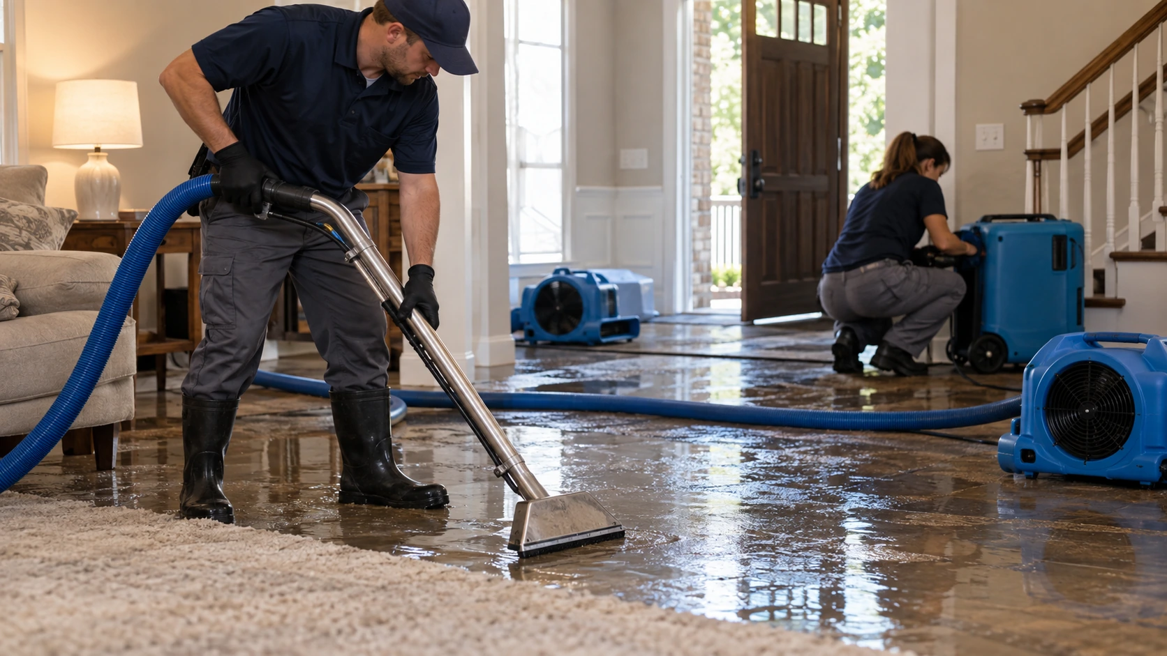 Water damage cleanup and drying process